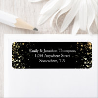 Elegant Gold Confetti White Return Address Black