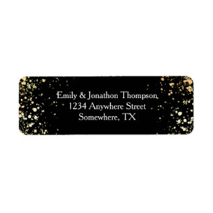 Elegant Gold Confetti White Return Address Black Label
