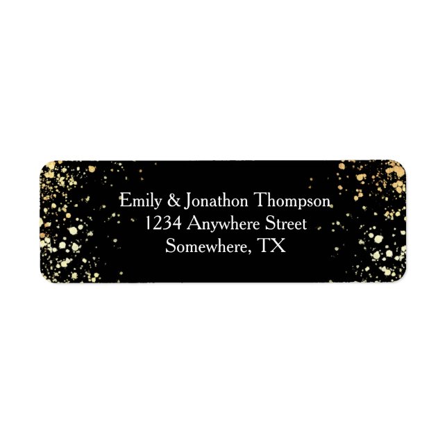 Elegant Gold Confetti White Return Address Black Label (Front)