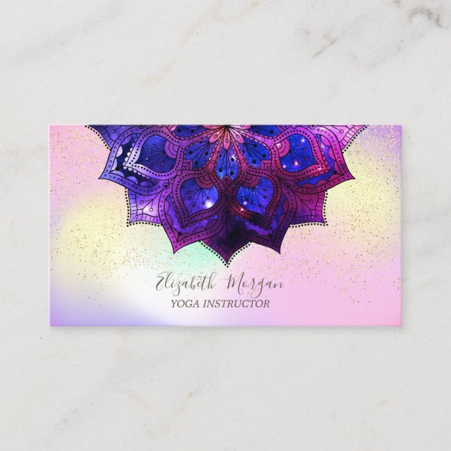 Elegant Gold Confetti Yoga Instructor Mandala Business Card (Front)