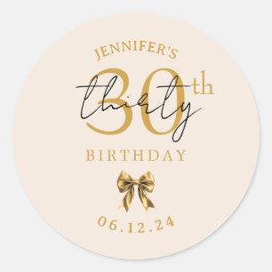 Elegant Gold Coquette Bow 30th Birthday Champagne Classic Round Sticker