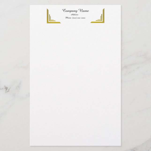 Elegant Gold Corner Border Professional Stationery (Front)