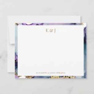 Elegant Gold Couple Initials Alcohol Ink Border Note Card
