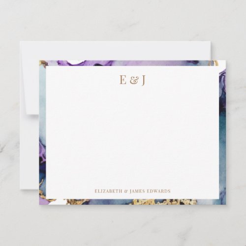 Elegant Gold Couple Initials Alcohol Ink Border Note Card