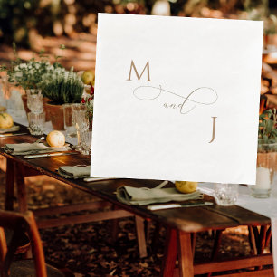 Elegant Gold Couple Script Initials Wedding Paper Dinner Napkins