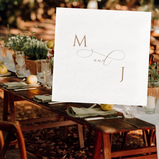 Elegant Gold Couple Script Initials Wedding  Paper Dinner Napkins (Creator Uploaded)