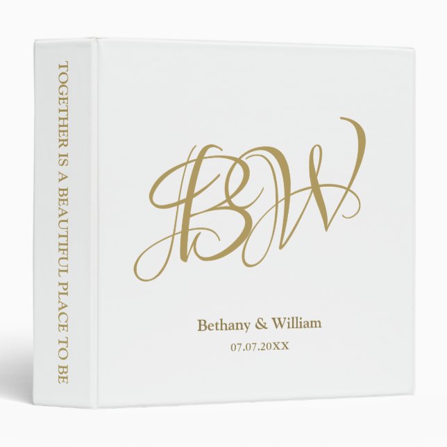Elegant Gold Couples Monogram Initials Photo Album 3 Ring Binder (Front/Spine)