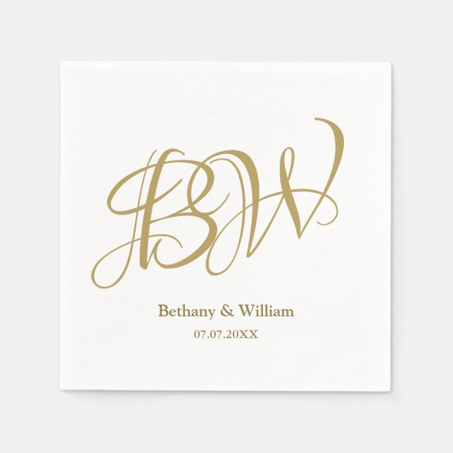 Elegant Gold Couples Monogram Names Initials Napki Napkins (Front)