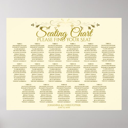 Elegant Gold Cream 17 Table Wedding Seating Chart