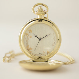 Elegant Gold Cream Abstract Floral Pocket Watch