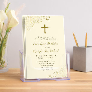 Elegant Gold & Cream Catholic Wedding Program Brochure
