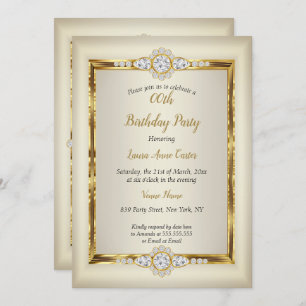Elegant Gold Cream Diamond Birthday Party Invitation