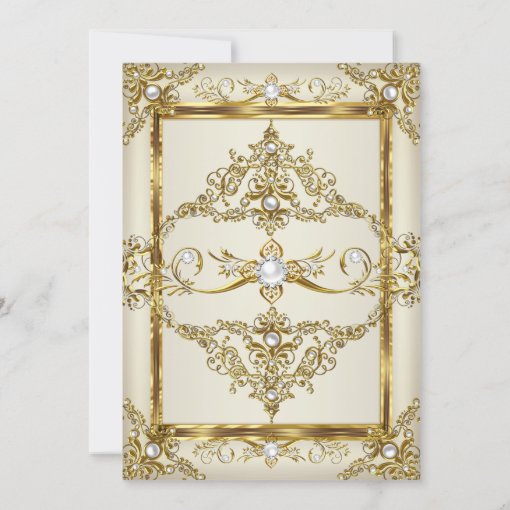 Elegant Gold Cream Pearl Damask Birthday Party Invitation Zazzle