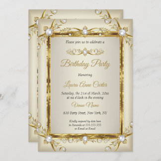 Elegant Gold Cream Pearl Photo Birthday Party Invitation