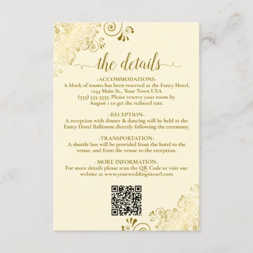 Elegant Gold  Cream Wedding QR Code Details Enclosure Card