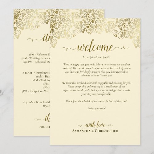 Elegant Gold & Cream Wedding Welcome & Itinerary Program