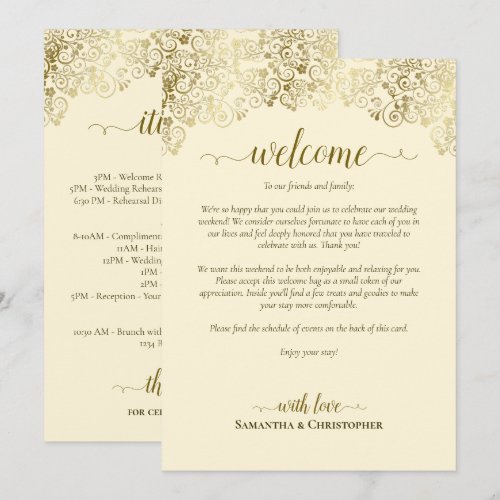 Elegant Gold & Cream Wedding Welcome & Itinerary Program