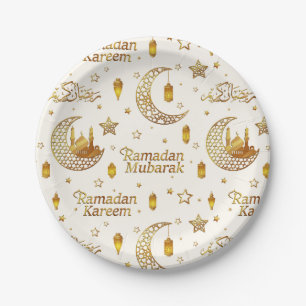 Elegant Gold Crescent Ramadan Iftar Party Paper Plates