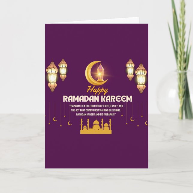 Elegant Gold Crescent Ramadan Mubarak Greeting Card (Front)