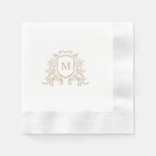 Elegant Gold Crest Monogram Custom Wedding Napkins