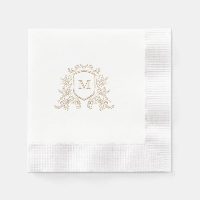 Elegant Gold Crest Monogram Custom Wedding  Napkins (Front)