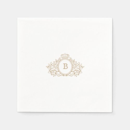 Elegant Gold Crest Monogram Wedding Napkin