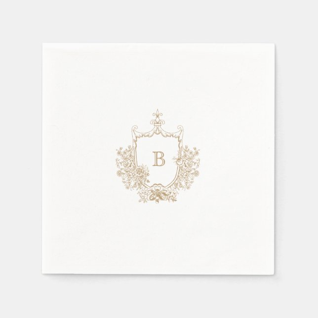 Elegant Gold Crest Monogram Wedding Napkin (Front)