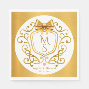 Elegant Gold Crest Vintage Monogram Wedding Favor Napkins