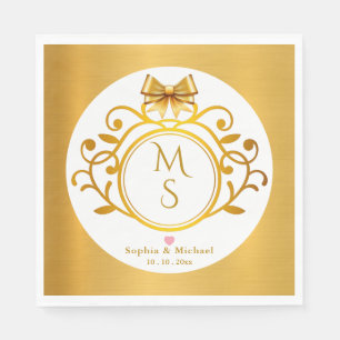 Elegant Gold Crest Vintage Monogram Wedding Favor Napkins