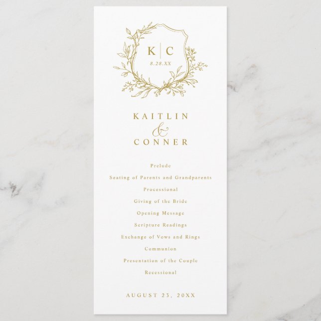 Elegant Gold Crest Vintage Wedding Programs (Front)