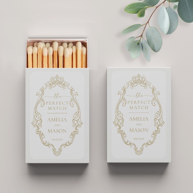 Elegant Gold Crest Wedding Favor Matchbox Matchboxes (Elegant Gold Crest Wedding Favor Matchbox Matchboxes Shown in White)