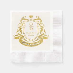 Elegant Gold Crest Wedding I Monogram & Date Napkins