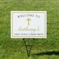 Elegant Gold Cross 1st Holy Communion Welcome Yard