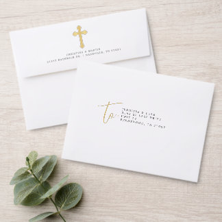 Elegant Gold Cross Addressed Envelopes