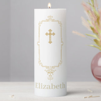 Elegant Gold Cross and Frame Baptism/Christening Pillar Candle