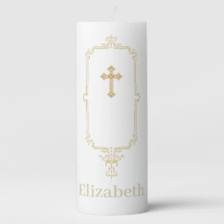Elegant Gold Cross and Frame Baptism/Christening Pillar Candle