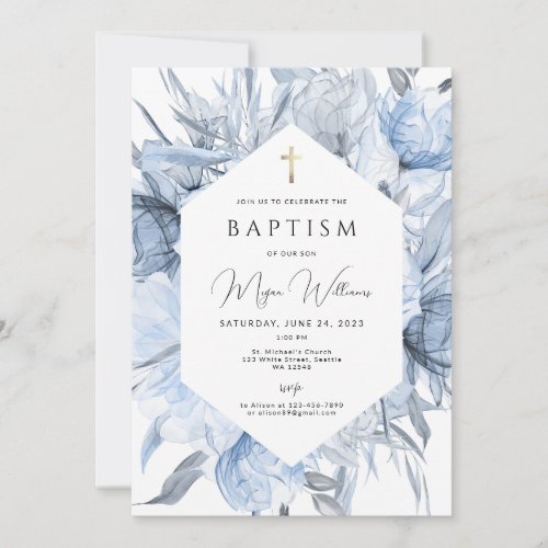 Elegant Gold Cross and peals girl Baptism Invitati Invitation