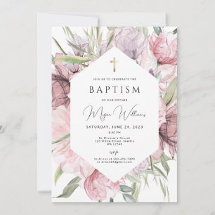 Elegant Gold Cross and peals girl Baptism Invitati Invitation