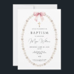 Elegant Gold Cross and peals girl Baptism Invitation<br><div class="desc">Beautiful baptism invitations featuring a delicate pearls and  with pink bow. Flip our invitation over to view a coordinating back for an extra special touch. Visit our shop to view our entire religious collection.</div>