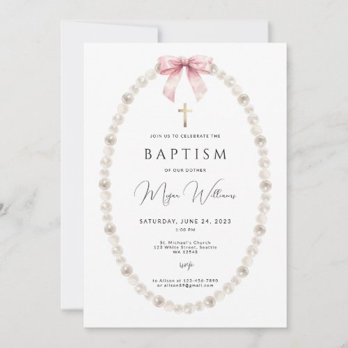 Elegant Gold Cross and peals girl Baptism Invitation