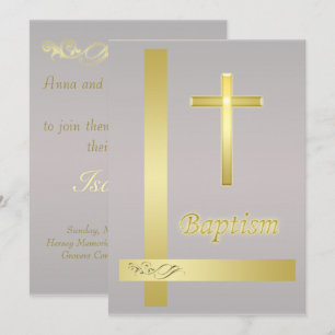 Elegant Gold Cross Baptism Christening  Invitation
