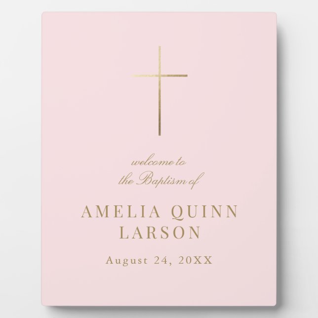 Elegant Gold Cross Baptism Christening Welcome Plaque (Front)