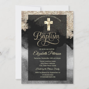 Elegant Gold Cross Baptism Invitation