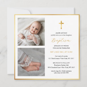 Elegant Gold Cross Baptism   Modern Script Invitation