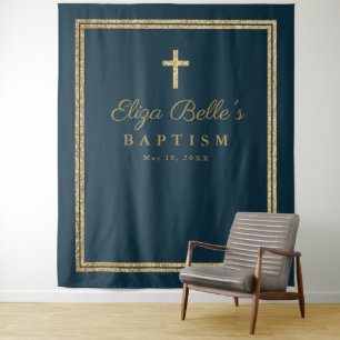 Elegant Gold Cross Baptism Photo Booth Backdrop