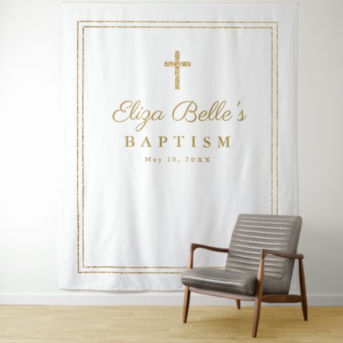 Elegant Gold Cross Baptism Photo Booth Backdrop