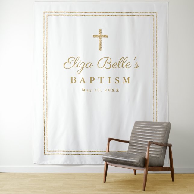 Elegant Gold Cross Baptism Photo Booth Backdrop (In Situ)
