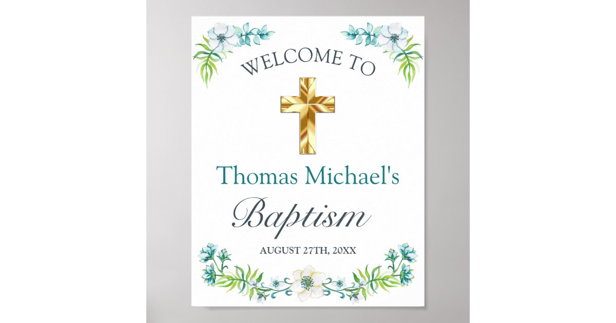 Elegant Gold Cross Baptism Reception Welcome Sign | Zazzle