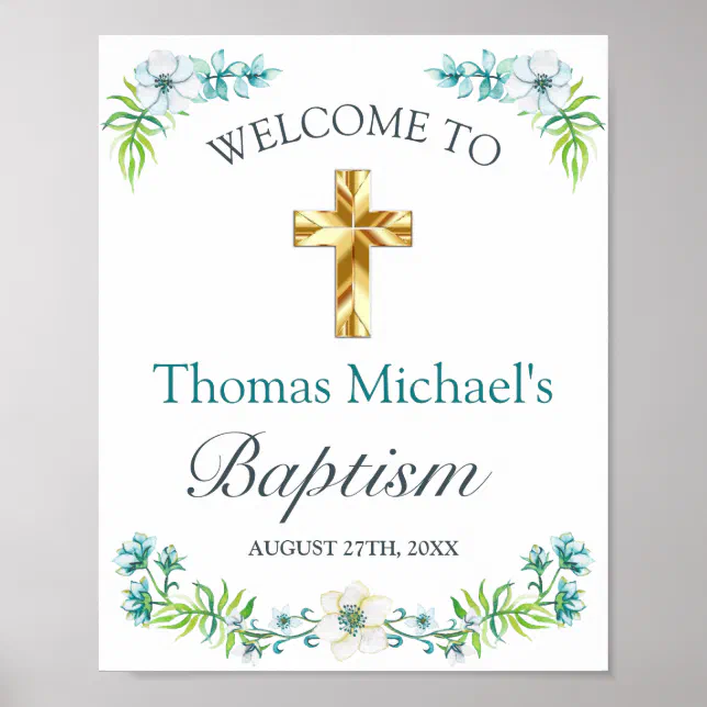 Elegant Gold Cross Baptism Reception Welcome Sign | Zazzle