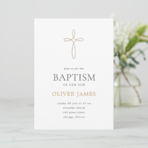 Elegant Gold Cross Baptism Religious Christening Invitation
